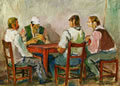 Giocatori, 1975-’76, olio su tela, cm 50x70, esposta "Omaggio a Chiancone", Galleria Mediterranea